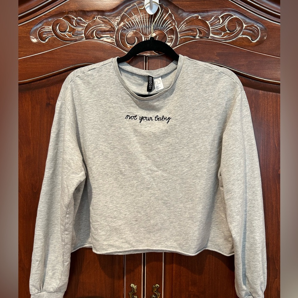 Divided “not your baby” Light Gray Crewneck Cropped Sweatshirt